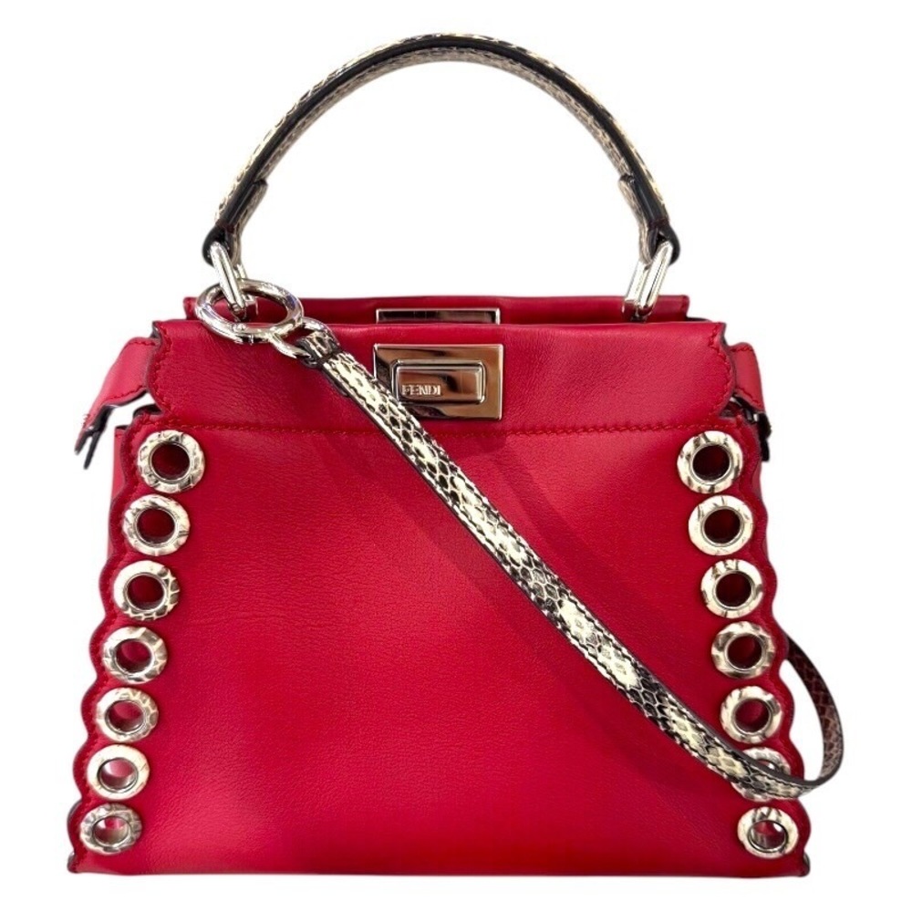 Fendi Peekaboo Iconics Red X Python Shoulder Bag - image 1